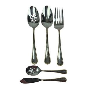 Mikasa Cameo 18/10 Stainless Serving Utensils Gold Trim Spoons Fork Butter Knife